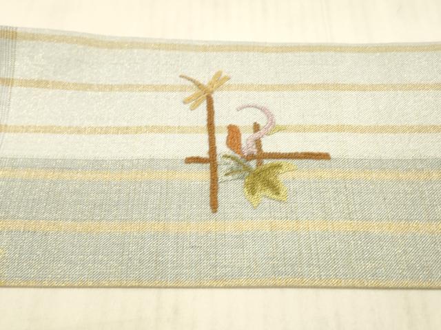 平和屋着物＊夏物　中国三大刺繍　相良刺繍　総刺繍　九寸名古屋帯　蜻蛉草花文　金糸　正絹　逸品　DAAX0026cm_4