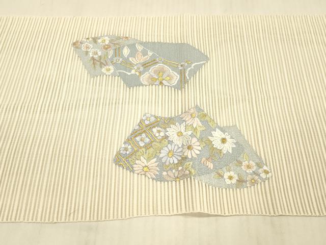平和屋着物＊夏物　絽綴れ　八寸名古屋帯　刺繍　地紙草花文　正絹　逸品　DAAX0029cm 平和屋着物＊夏物 絽綴れ 八寸名古屋帯 刺繍 地紙草花文