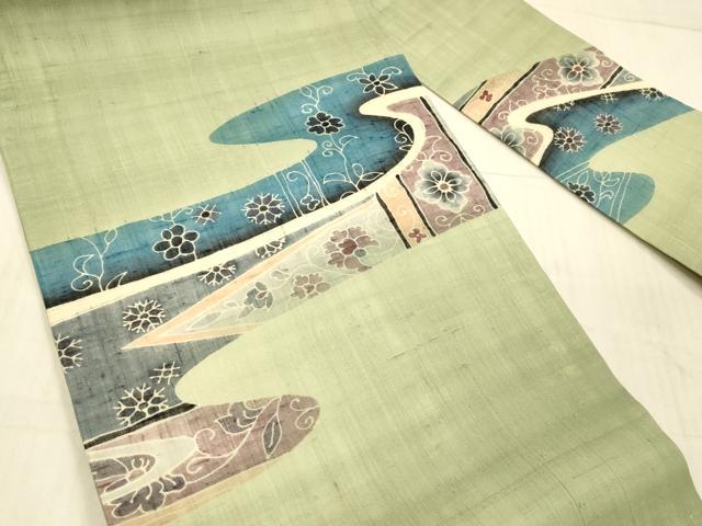 平和屋着物＊夏物　九寸名古屋帯　流水草花文　麻　逸品　DAAX0030cm 平和屋着物＊夏物 九寸名古屋帯 流水草花文 麻 逸品 DAAX0030cm 【公式