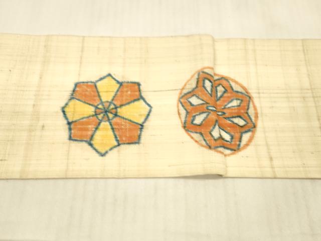 平和屋着物＊夏物 九寸名古屋帯 生紬 手描き 抽象文様 正絹 逸品