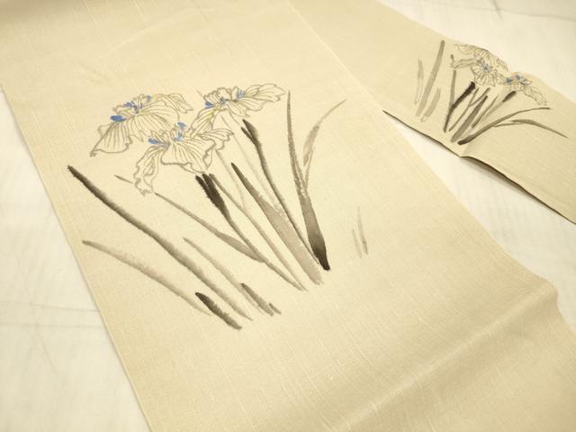 平和屋着物＊夏物　九寸名古屋帯　手描き　杜若　正絹　逸品　DAAX0033cm 平和屋着物＊夏物 九寸名古屋帯 手描き 杜若 正絹 逸品 DAAX0033cm