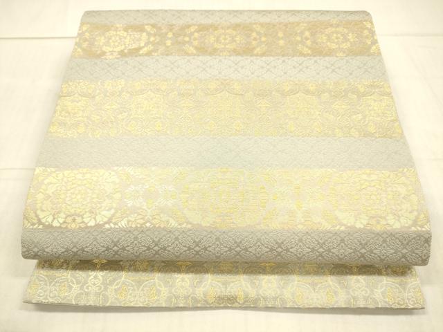 平和屋着物●西陣織　陰山織物謹製　箔屋清兵衛　六通柄袋帯　草木染　名物裂横段草花文　金糸　正絹　逸品　DAAX0054cm