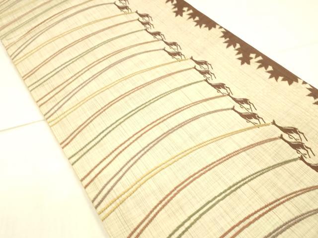 平和屋着物○六通柄袋帯 陶漆 鹿 草葉文 正絹 逸品 DAAX0060cm 平和屋