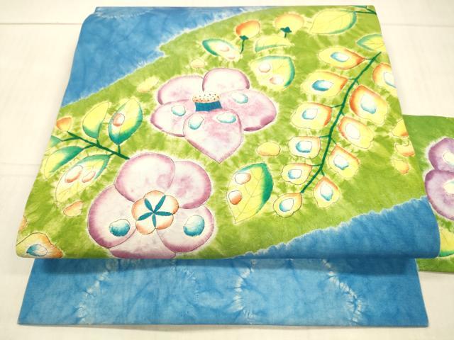 平和屋着物●九寸名古屋帯　紬地　絞り　辻が花　正絹　逸品　DAAX0063cm