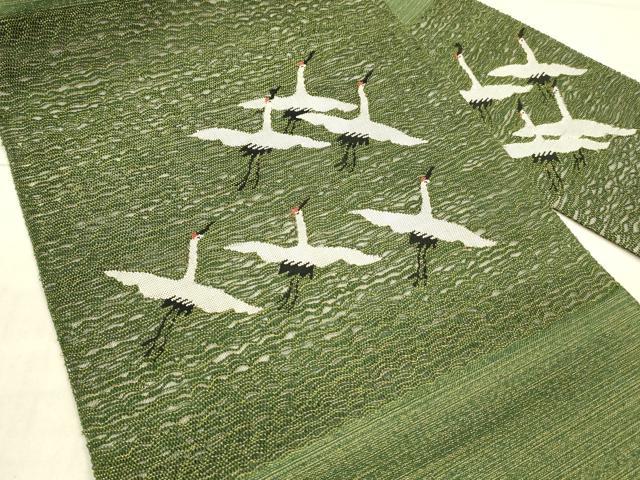 平和屋着物○綴れ 九寸名古屋帯 飛鶴文 金糸 正絹 逸品 DAAX0064cm