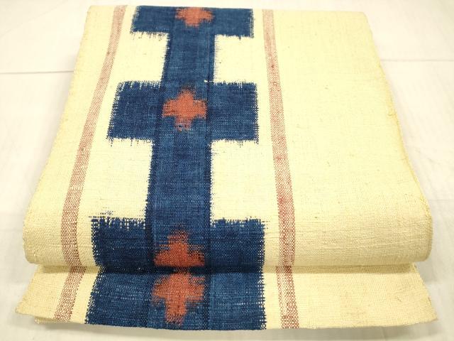 平和屋着物●八寸名古屋帯　紬地　十字間道　正絹　逸品　DAAX0079cm