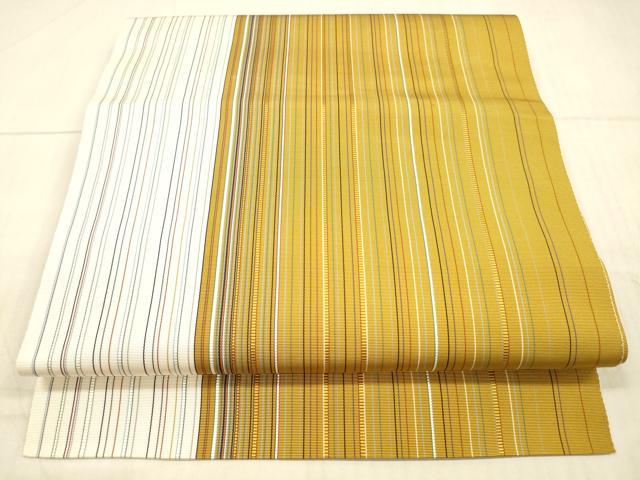 平和屋着物●本場筑前博多織　八寸名古屋帯　間道　正絹　逸品　DAAX0081cm