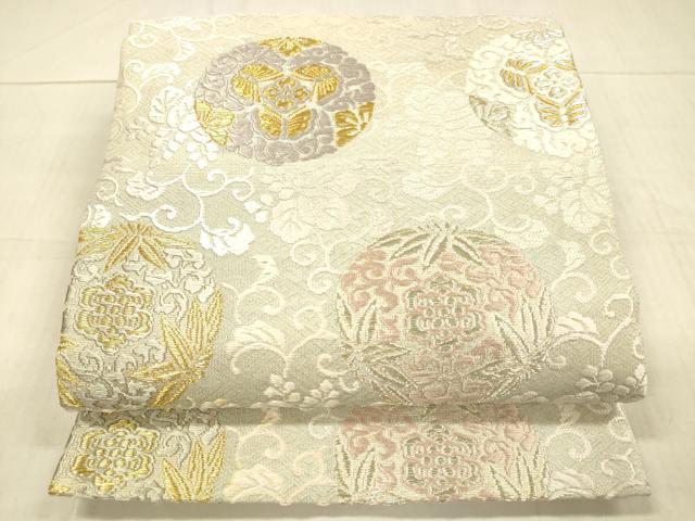 平和屋着物●創業280年　誉田屋源兵衛　六通柄袋帯　唐織　花唐草文　金銀糸　正絹　逸品　DAAX0095cm