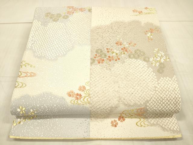 平和屋着物●織匠十一代目 篠屋宗兵衛 謹製　綴れ唐織　六通柄袋帯　唐織　鹿の子流水花文　金糸　正絹　逸品　DAAX0104cm