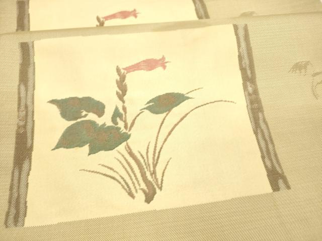 平和屋着物●名門木屋太　今河織物　六通柄袋帯　草花文　正絹　逸品　DAAX0107cm 平和屋着物○名門木屋太 今河織物 六通柄袋帯 草花文