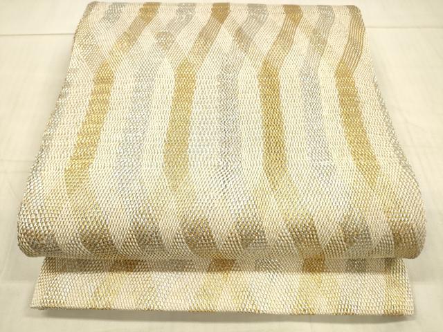 平和屋着物＊夏物　両面　全通柄　本袋帯　組織　抽象文様　金銀糸　正絹　逸品　DAAX0177cm