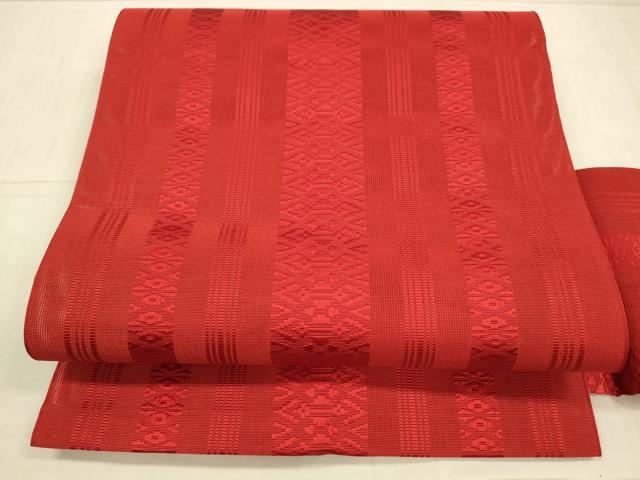 平和屋着物＊夏物　本場筑前博多織　八寸名古屋帯　紗献上　深緋色　正絹　逸品　未使用　DAAX0181cm