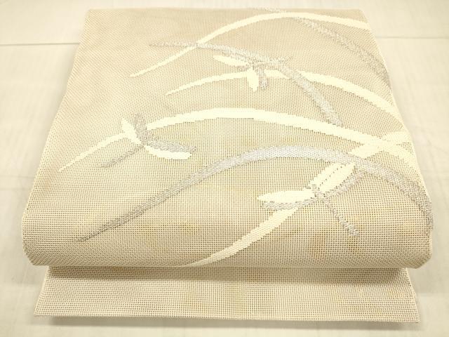 平和屋着物＊夏物　太鼓柄袋帯　流水蜻蛉草葉文　金銀糸　正絹　逸品　DAAX0183cm