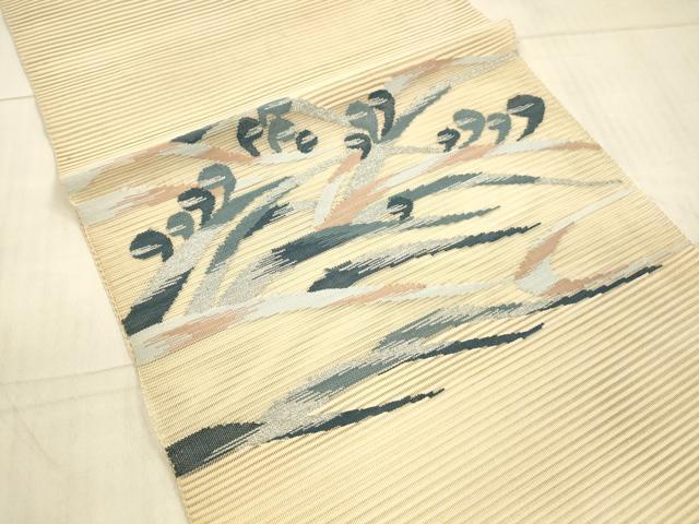 平和屋着物＊夏物 絽綴れ 八寸名古屋帯 草葉文 銀糸 正絹 逸品