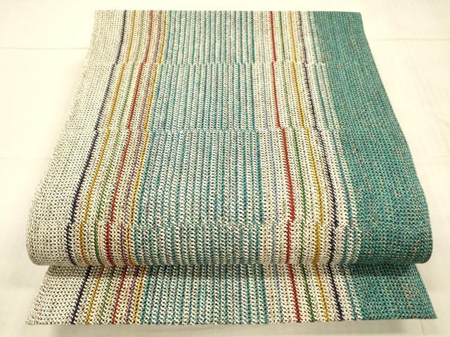 平和屋着物＊夏物　八寸名古屋帯　組織　間道　金糸　正絹　逸品　DAAX0199cm