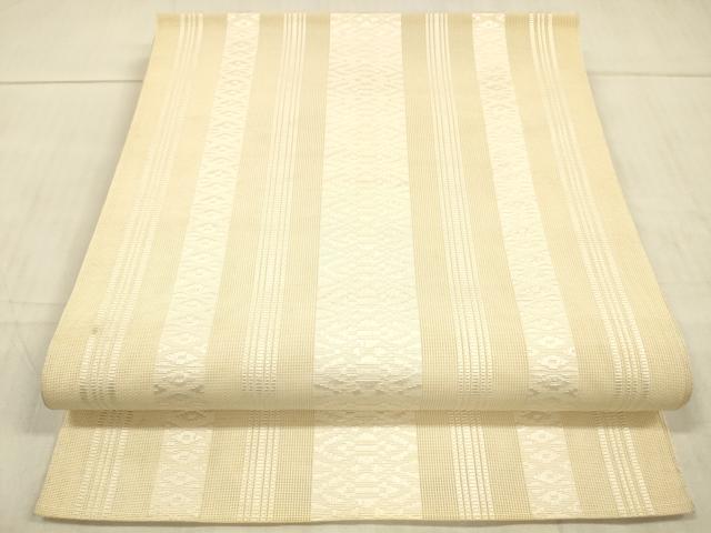 平和屋着物＊夏物　本場筑前博多織　八寸名古屋帯　紗献上　薄卵色　正絹　逸品　DAAX0201cm