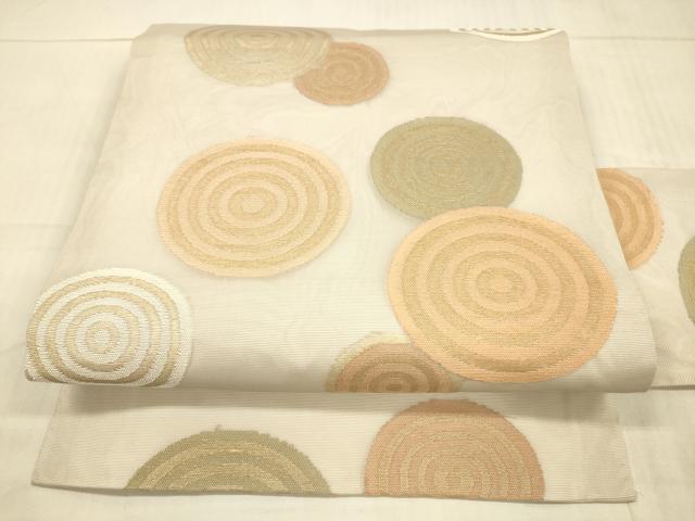 平和屋着物＊夏物　九寸名古屋帯　丸文　金糸　正絹　逸品　DAAX0207cm