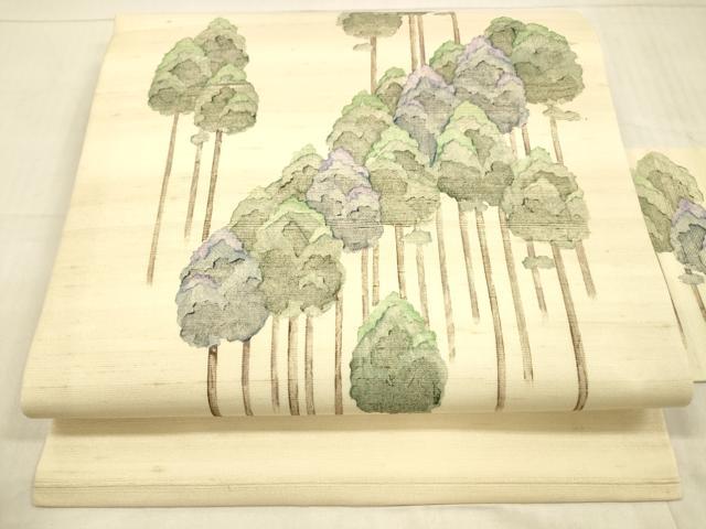 平和屋着物＊夏物　九寸名古屋帯　紬地　樹林文　正絹　逸品　DAAX0210cm