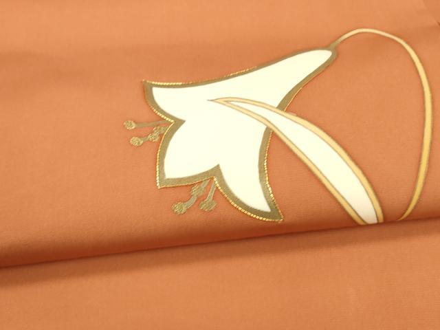 平和屋着物○塩瀬 九寸名古屋帯 駒刺繍 百合 正絹 逸品 DAAX0224cm