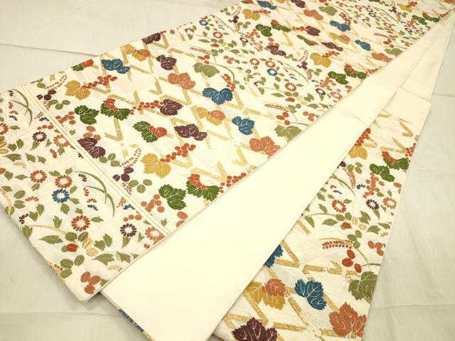 平和屋着物○六通柄袋帯 唐織 籬葡萄蔦の葉花文