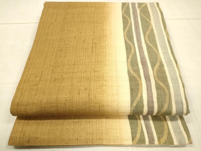 平和屋着物●九寸開き名古屋帯　紬地　間道　正絹　逸品　DAAX0231cm