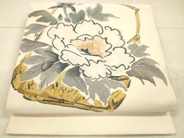 平和屋着物●綴れ　八寸名古屋帯　飾花文　金銀糸　正絹　逸品　DAAX0236cm