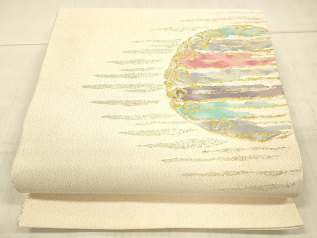 平和屋着物●綴れ　八寸名古屋帯　抽象文様　金銀糸　正絹　逸品　DAAX0238cm