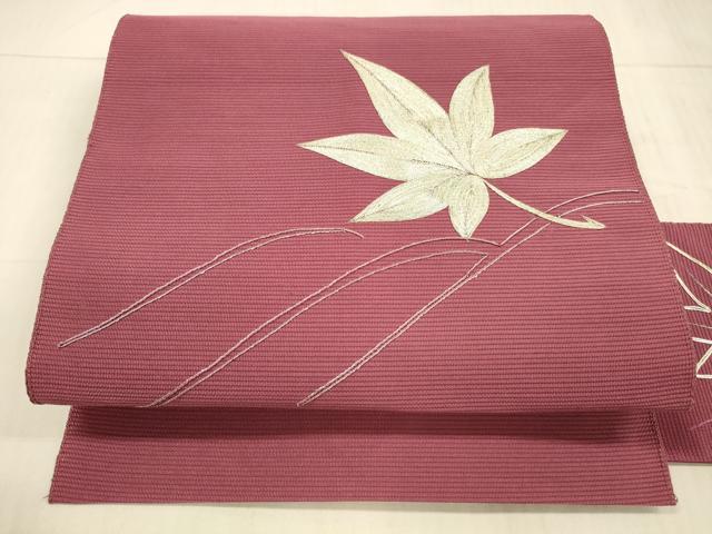 平和屋着物＊夏物　絽綴れ　八寸名古屋帯　駒刺繍　総刺繍　竜田川　正絹　逸品　DAAX0248cm