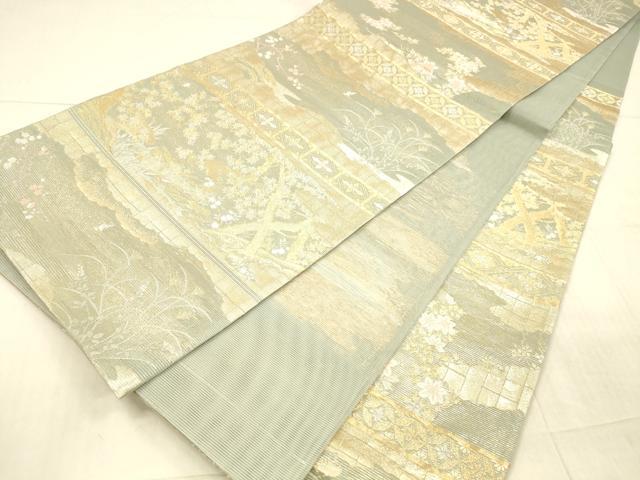 平和屋着物＊夏物 六移柄袋帯 段に障壁 金銀糸 正絹 逸品