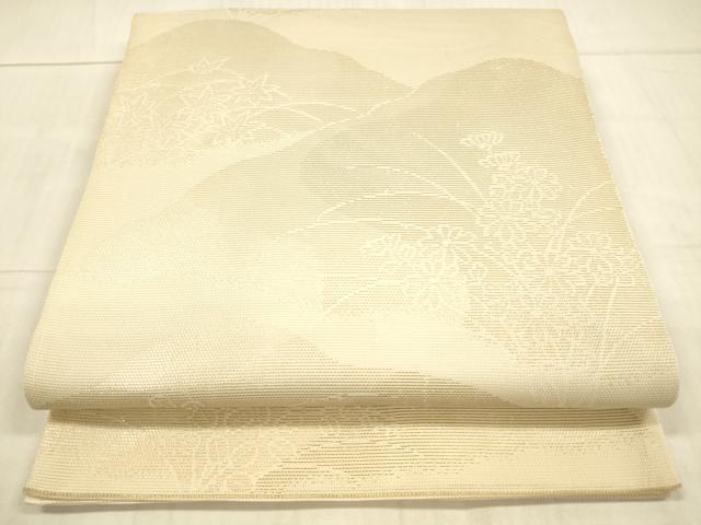 平和屋着物＊夏物　六通柄袋帯　草花文　金銀糸　正絹　逸品　DAAX0262cm