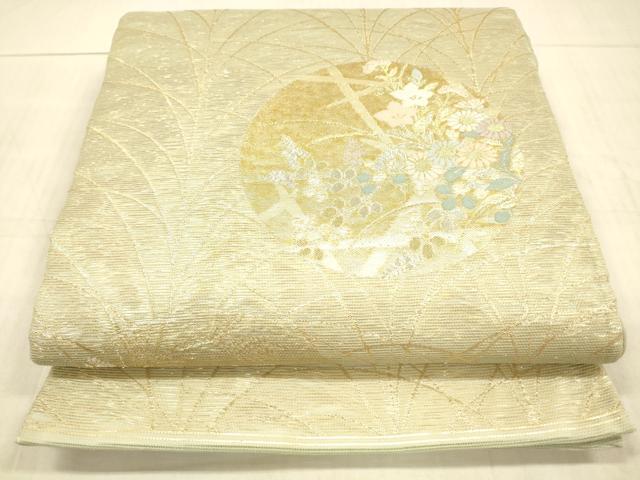 平和屋着物＊夏物　六通柄袋帯　立芒に花の丸　金銀糸　正絹　逸品　DAAX0266cm