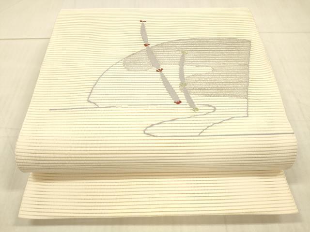 平和屋着物＊夏物　絽綴れ　八寸名古屋帯　抽象文様　銀糸　正絹　逸品　DAAX0284cm