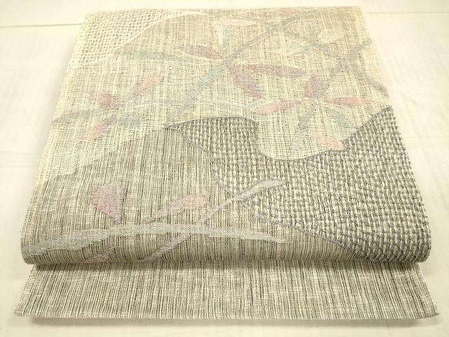 平和屋着物＊夏物　太鼓柄袋帯　草葉文　金銀糸　正絹　逸品　DAAX0287cm