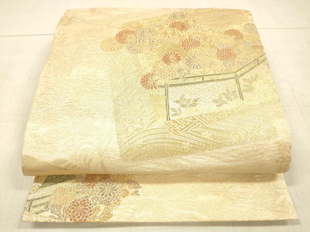 平和屋着物＊夏物　西陣　姫野織物謹製　六通柄袋帯　露草文　銀糸　証紙付き　正絹　逸品　DAAZ4002cm 正絹≪西陣 姫野織物謹製 夏物 吉祥紋袋帯 「宝尽し」 ≫ 夏物専門 夏