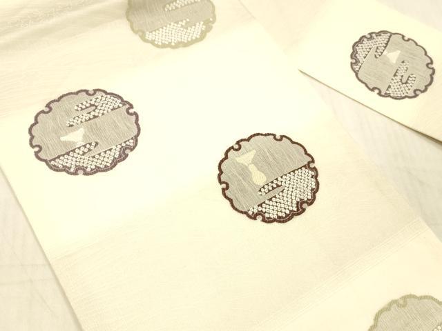 平和屋着物＊夏物　九寸名古屋帯　雪輪鹿の子抽象文　兎　正絹　逸品　DAAX0302cm 平和屋着物＊夏物 九寸名古屋帯 雪輪鹿の子抽象文 兎 正絹 逸品