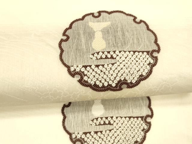 平和屋着物＊夏物　九寸名古屋帯　雪輪鹿の子抽象文　兎　正絹　逸品　DAAX0302cm 平和屋着物＊夏物 九寸名古屋帯 雪輪鹿の子抽象文 兎 正絹 逸品