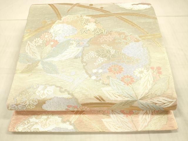 平和屋着物＊夏物　六通柄袋帯　雪輪草花文　金銀糸　正絹　逸品　DAAX0315cm