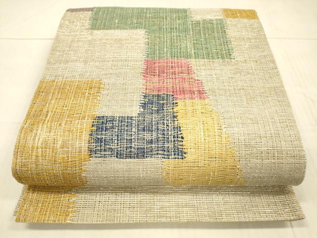 平和屋着物＊夏物　六通柄袋帯　抽象文様　銀糸　正絹　逸品　DAAX0320cm