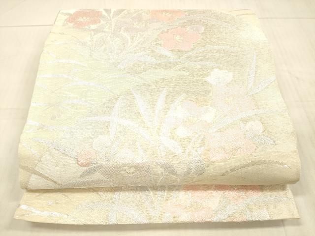 平和屋着物＊夏物　六通柄袋帯　草花文　銀糸　正絹　逸品　DAAX0329cm