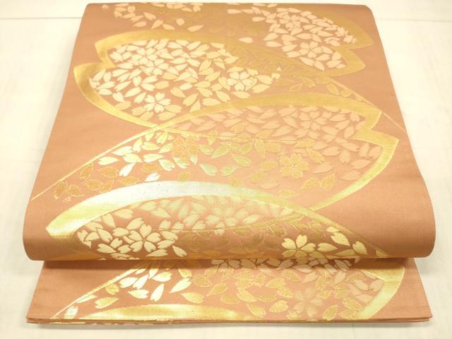 平和屋着物●六通柄袋帯　舞桜文　金糸　正絹　逸品　DAAX0346cm