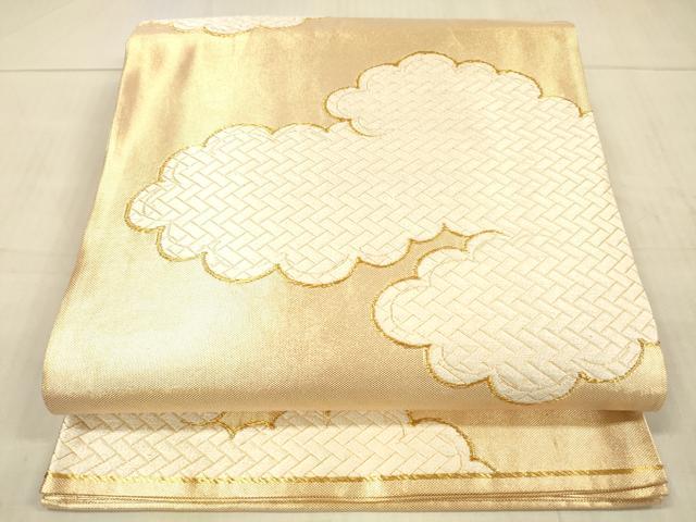 平和屋着物●西陣　河合美術織物謹製　六通柄袋帯　唐織　雲文　金糸　正絹　逸品　DAAX0347cm
