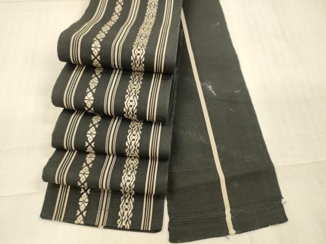 平和屋着物●男性　本場筑前博多織　角帯　献上　黒地　正絹　逸品　DAAX0385cm