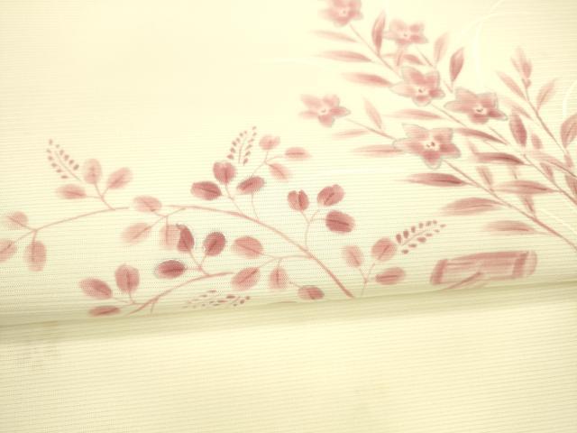 平和屋着物＊夏物　九寸名古屋帯　手描き　流水草花文　銀彩　正絹　逸品　DAAX0466cm 平和屋着物＊夏物 九寸名古屋帯 手描き 流水草花文 銀彩 正絹