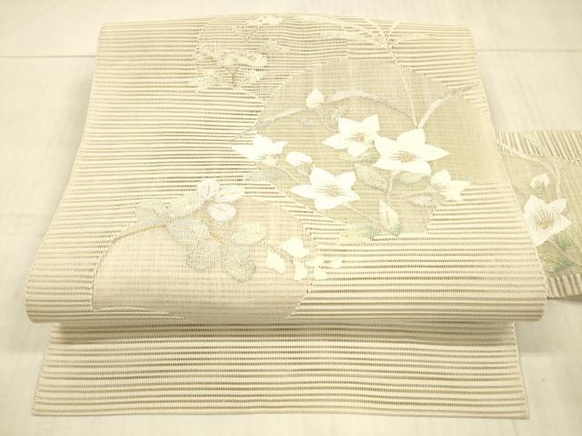 平和屋着物＊夏物　絽綴れ　八寸名古屋帯　草花文　金銀糸　正絹　逸品　DAAX0479cm