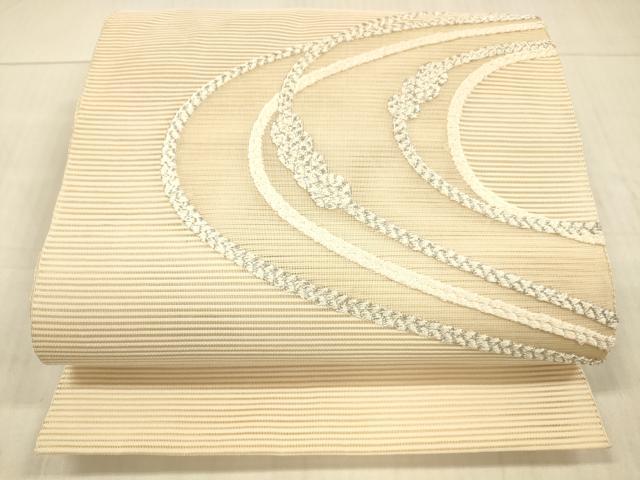 平和屋着物＊夏物　絽綴れ　八寸名古屋帯　結び紐文　銀糸　正絹　逸品　DAAX0489cm