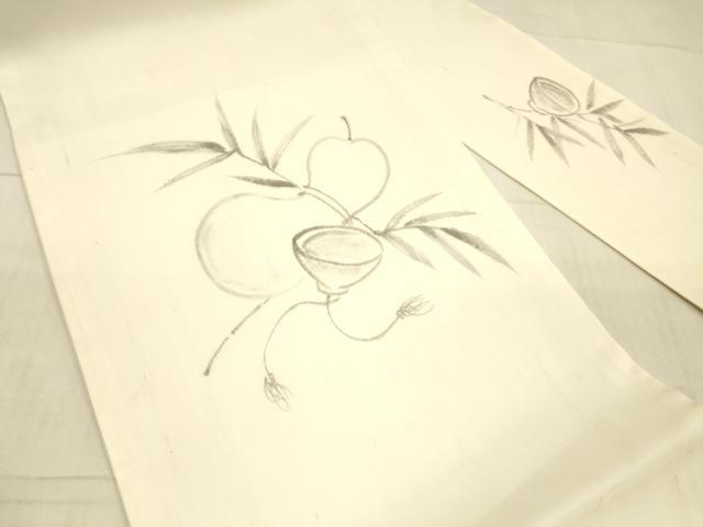 平和屋着物＊夏物　九寸名古屋帯　手描き　瓢箪草葉文　麻　逸品　DAAX0493cm 平和屋着物＊夏物 九寸名古屋帯 手描き 瓢箪草葉文 麻 逸品 DAAX0493cm