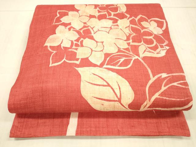 平和屋着物＊夏物　太鼓柄袋帯　型染　紫陽花　正絹　逸品　DAAX0499cm