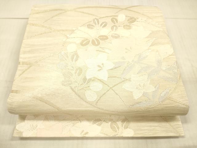 平和屋着物＊夏物　六通柄袋帯　草花文　金銀糸　正絹　逸品　DAAX0508cm