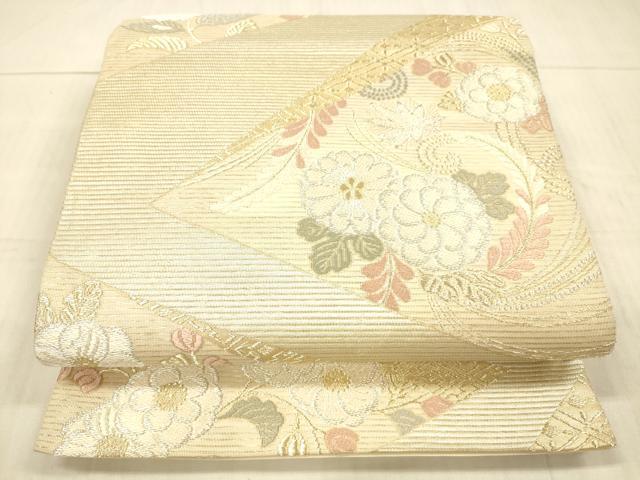 平和屋着物＊夏物　六通柄袋帯　唐織　いざよい　草花文　金銀糸　正絹　逸品　DAAX0511cm