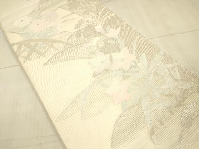 平和屋着物＊夏物 六通柄袋帯 籬草花文 銀糸 正絹 逸品 DAAX0513cm